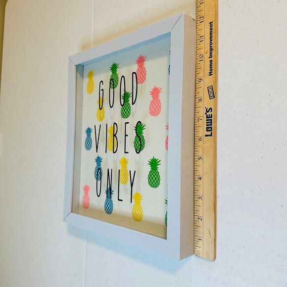 "Good Vibes Only" Multi-color Pineapple Shadow Box Wall Art 10x12 White Frame - Picture 6 of 10